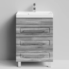 Тумба Арабеска 60 напольный, Лиственница структурная контрастно-серая ПВХ 64202 Vodok с раковиной в комплекте