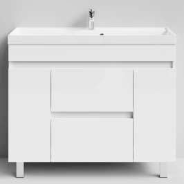 Тумба Бест 100 (2 ящика, 2 двери) напольный, белый глянец Vodok с раковиной в комплекте