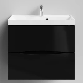 Тумба Лайт 70 подвесной, черный глянец Vodok с раковиной в комплекте