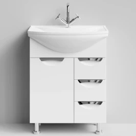 Тумба Лира 65 напольный, белый, ящики Vodok с раковиной в комплекте