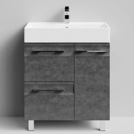 Тумба Мальта 70 напольный, ящики и дверь, Серый камень ПВХ 57806, правый Vodok с раковиной в комплекте