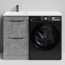 Тумба Смайл 110 напольный, под стиральную машину, левая, Мрамор Серый софт тач ПВХ 4044-1 Vodok с раковиной в комплекте