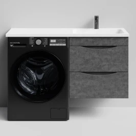 Тумба Смайл 120 подвесной, под стиральную машину, правая, Серый камень ПВХ 57806 Vodok с раковиной в комплекте