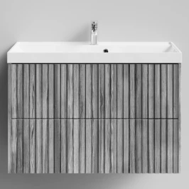 Тумба Тач 90 подвесной, Лиственница структурная контрастно-серая ПВХ 64202 Vodok с раковиной в комплекте