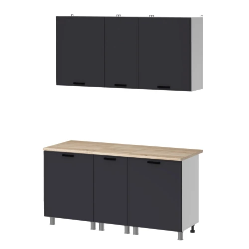 Готовый кухонный гарнитур МК Аленушка 1,6м в.3 Магнолия Сталь,скоба черный,сонома