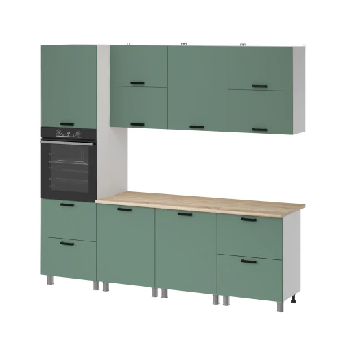 Готовый кухонный гарнитур МК Аленушка 2,4м Орешник Матовая Мята,скоба черный,сонома