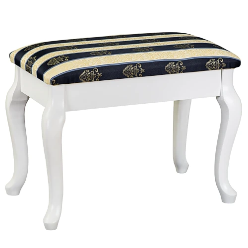 Банкетка Ретро с ящиком белый, ткань полоса синий