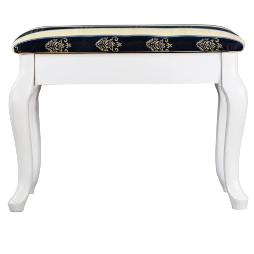 Банкетка Ретро с ящиком белый, ткань полоса синий