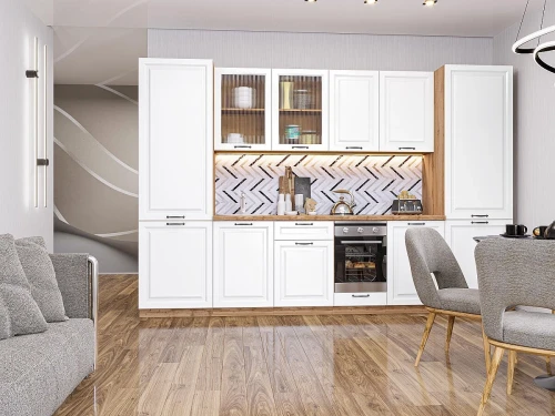 Прямая модульная кухня Ницца Royal-01 Blanco Дуб вотан 2140*3150*600