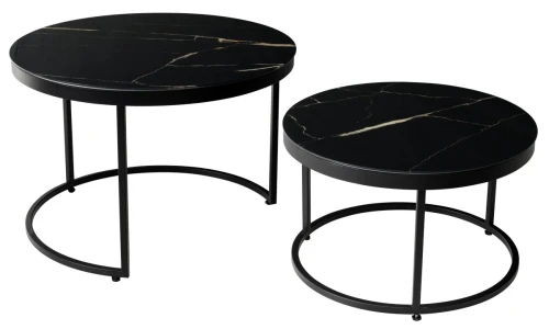 Журнальный столик Эрвин (комплект) Обсидиан, стекло/ черный каркас, M-city