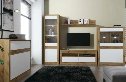 Шкаф с витриной 2V2D, RICHE ESTA, цвет дуб артисан