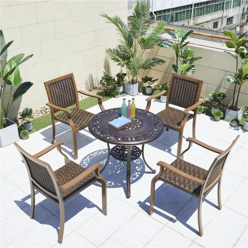 Набор мебели из алюминия Стол круглый ВИНТАЖ «VINTAGE» D80 + 4 Кресел  БАМБУК-3 «BAMBOO-3»