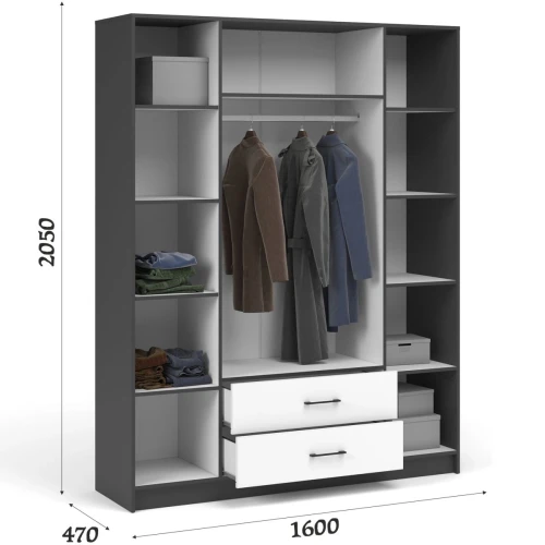 Шкаф «Чикаго» 4д2ящ (с зеркалами) Антрацит/Белый
