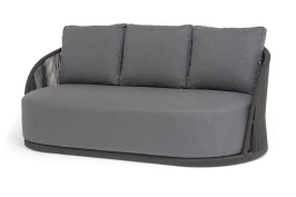 "Монтелла" диван 3-местный плетеный из роупа, каркас алюминий темно-серый (RAL7024) муар, роуп темно-серый круглый, ткань темно-серая 027