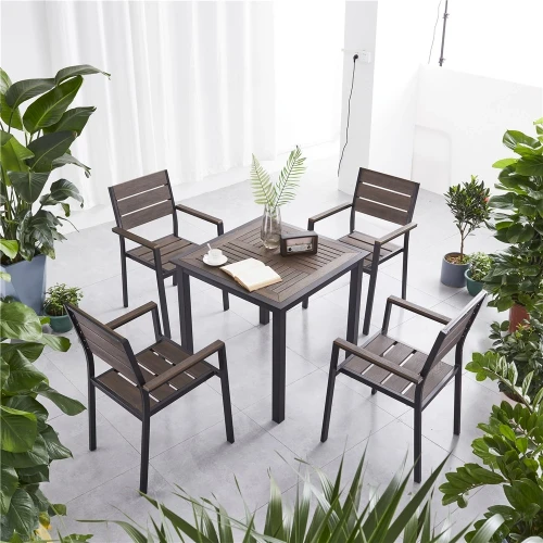 Алюминиевый квадратный стол  80*80 ПОЛИВУД-1 «POLYWOOD-1» цвет каштан арт.1024