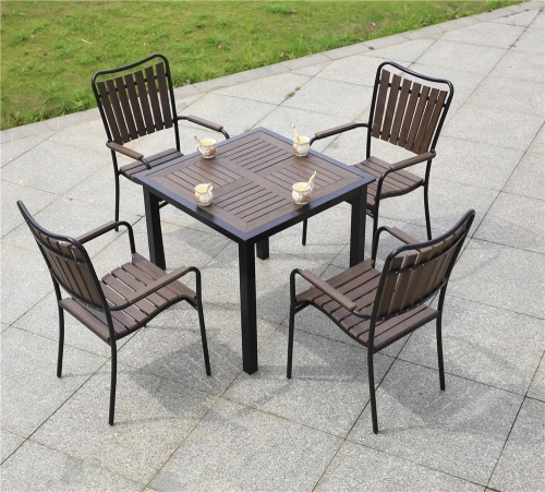 Алюминиевый квадратный стол  80*80 ПОЛИВУД-1 «POLYWOOD-1» цвет каштан арт.1024