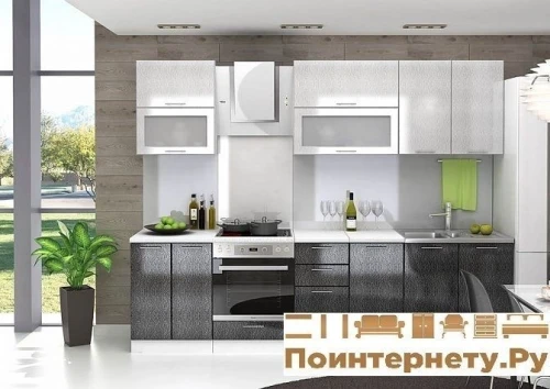 Кухня Валерия-М 2800 (серый металлик дождь/черный металлик дождь)
