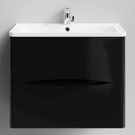 Тумба Адель 70  подвесной, черный глянец Vodok с раковиной в комплекте
