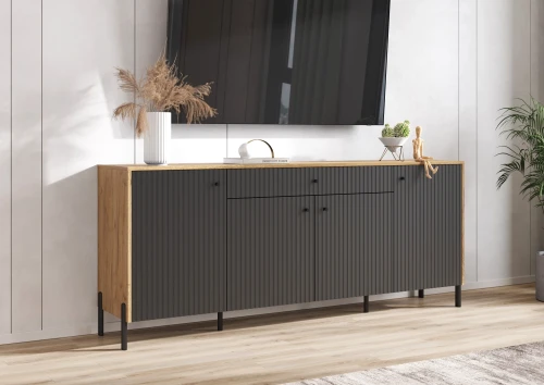 Комод Оливия (металл), Дуб Крафт, Графит Софт
