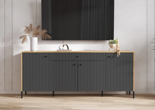 Комод Оливия (металл), Дуб Крафт, Графит Софт