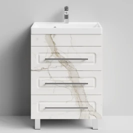 Тумба Арабеска 60 напольный, Мрамор Белый натур милк ПВХ 2537 Vodok с раковиной в комплекте