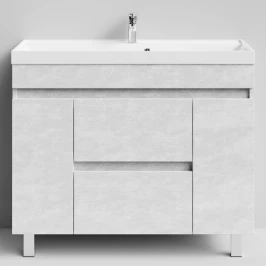 Тумба Бест 100 (2 ящика, 2 двери) напольный, Белый камень ПВХ 57805 Vodok с раковиной в комплекте