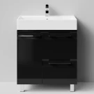 Тумба Мальта 70 напольный, ящики и дверь, черный глянец, левый Vodok с раковиной в комплекте