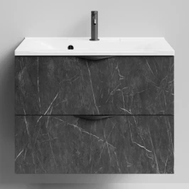 Тумба Марко 75 подвесной, ручки Черные, Мрамор Графит софт тач ПВХ 4044-3 Vodok с раковиной в комплекте
