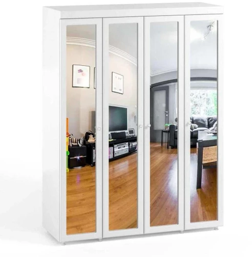 Шкаф 4-х дверный с 4-я зеркалами Монако МН-61 белое дерево