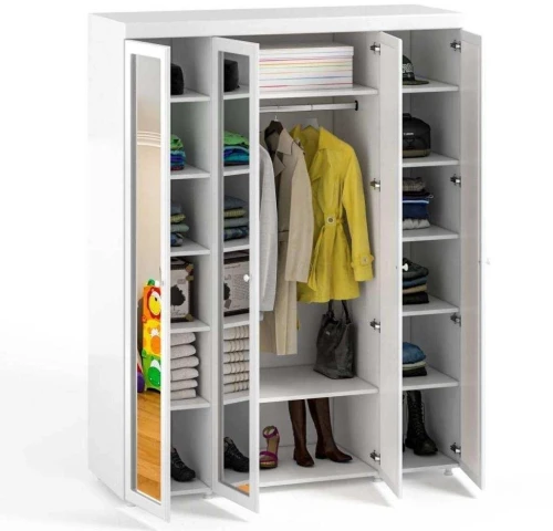 Шкаф 4-х дверный с 4-я зеркалами Монако МН-61 белое дерево