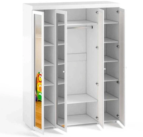 Шкаф 4-х дверный с 4-я зеркалами Монако МН-61 белое дерево