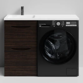 Тумба Смайл 110 напольный, под стиральную машину, левая, Палисандр ПВХ 43101 Vodok с раковиной в комплекте