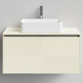Тумба Соло 100, пример RAL 1015 Светлая слоновая кость, матовая, 1 ящик, подвесной Vodok с раковиной в комплекте