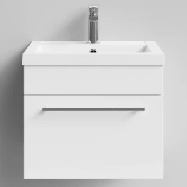 Тумба Элис 50 подвесной, 1 ящик, Белый глянец ПВХ Vodok с раковиной в комплекте