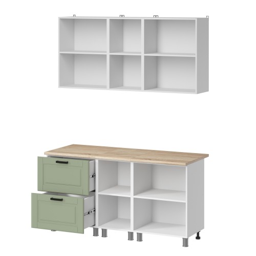 Готовый кухонный гарнитур МК Аленушка 1,6м в.4 Астра Фисташка,скоба черный,сонома