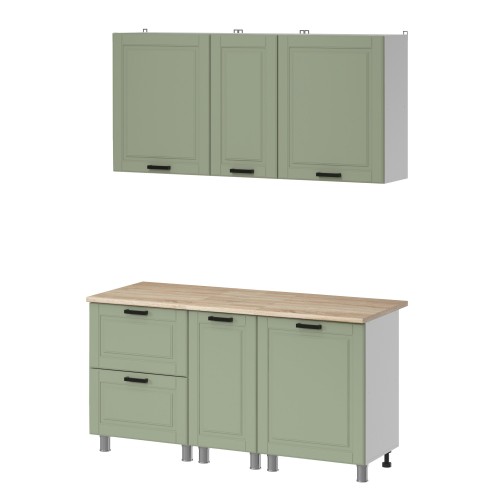 Готовый кухонный гарнитур МК Аленушка 1,6м в.4 Астра Фисташка,скоба черный,сонома