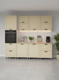 Готовый кухонный гарнитур МК Аленушка 2,4м Астра Крем,скоба черный,сонома