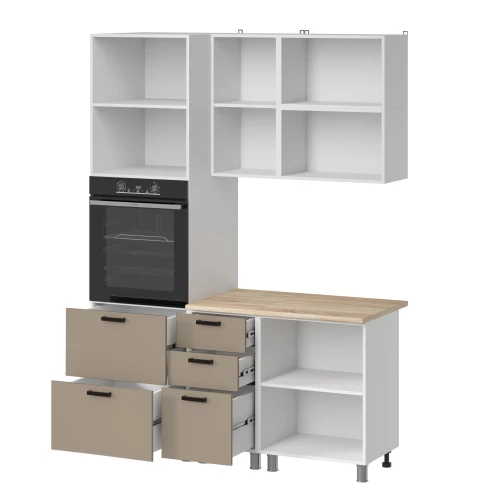 Готовый кухонный гарнитур МК Аленушка 1,6м ПД 2 Орешник Матовый Вижен,скоба черный,сонома (без столешницы)