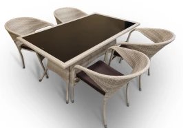 Обеденная группа стол Руардин + 4 кресла Греция из искусственного ротанга Wood