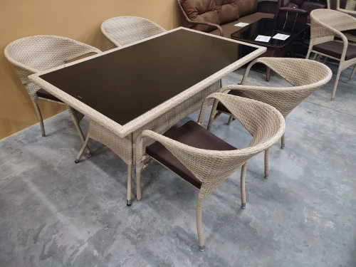 Обеденная группа стол Руардин + 4 кресла Греция из искусственного ротанга Wood