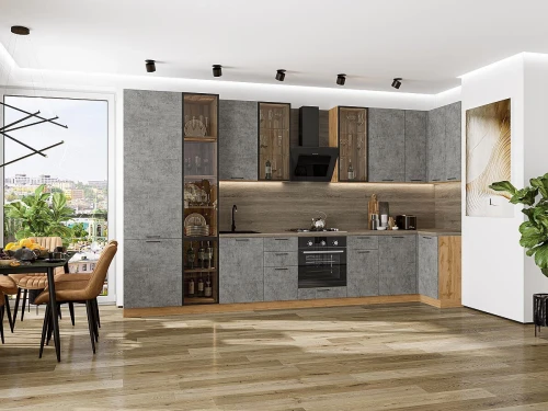 Кухонный гарнитур Флэт-05 Temple Stone 2S Дуб Вотан