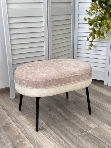 Пуф для гостиной RORY 3018-01 белый / 3018-10 бежевый, шенилл / черный каркас, ®DISAUR