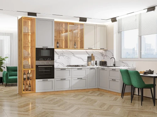 Кухонный гарнитур Нео-04 Cream Silk/Grey Silk