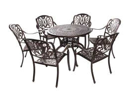 Обеденная группа из литого алюминия c столом ВУЛКАН + 6 кресел ФЕНИКС