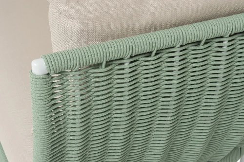 "Фиджи" диван 3-местный плетеный из роупа, каркас алюминий светло-серый (RAL7035) муар, роуп зеленый (4204) круглый tex, ткань Mossle бежевая