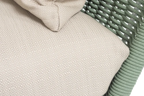 "Фиджи" диван 3-местный плетеный из роупа, каркас алюминий светло-серый (RAL7035) муар, роуп зеленый (4204) круглый tex, ткань Mossle бежевая