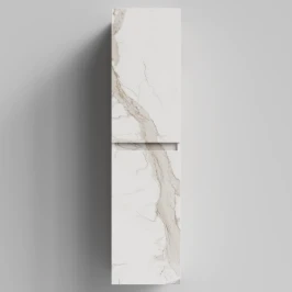 Пенал Бест 35 (2 двери) подвесной, Мрамор Белый натур милк ПВХ 2537, правый, бельевая корзина