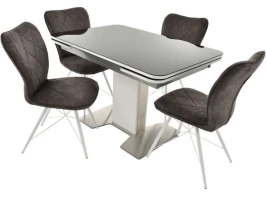 Обеденная группа (Стол Тайбэй и 4 стула Риоха), стекло черный