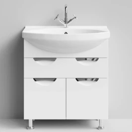 Тумба Лира 75 напольный, белый, ящики Vodok с раковиной в комплекте