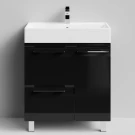 Тумба Мальта 70 напольный, ящики и дверь, черный глянец, правый Vodok с раковиной в комплекте